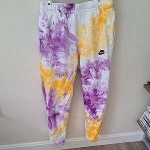 Nike Custom Women's Tie-Dye Sweatpants - Purple and Yellow